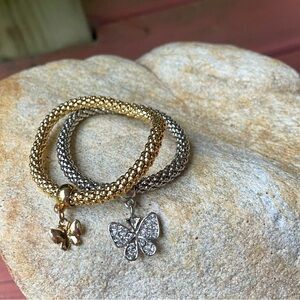 Butterfly Charm Stretch Bracelets (Gold & Silver Toned)